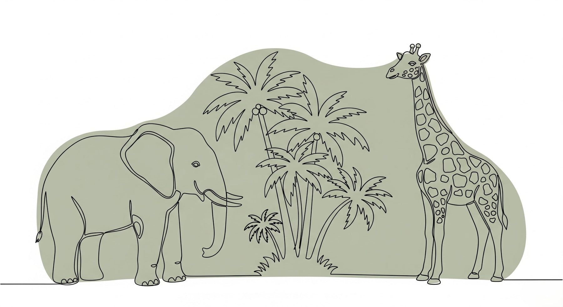 Detailed safari animals mural wallpaper design pattern with elephant and giraffe by Kids-Mundo