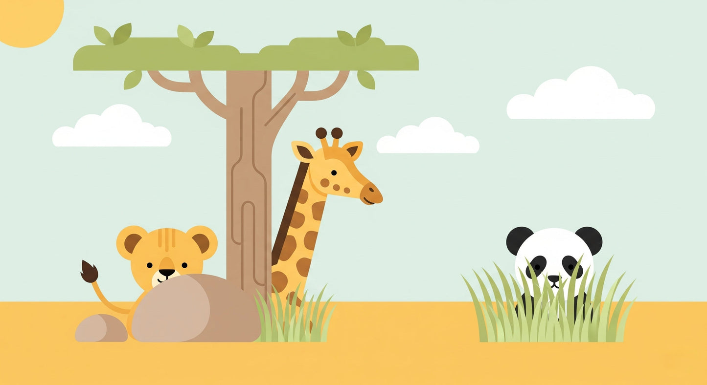 Detailed safari animals mural wallpaper design pattern with lion giraffe panda by Kids-Mundo