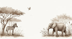 Detailed safari animals mural wallpaper design pattern with elephant zebra by Kids-Mundo