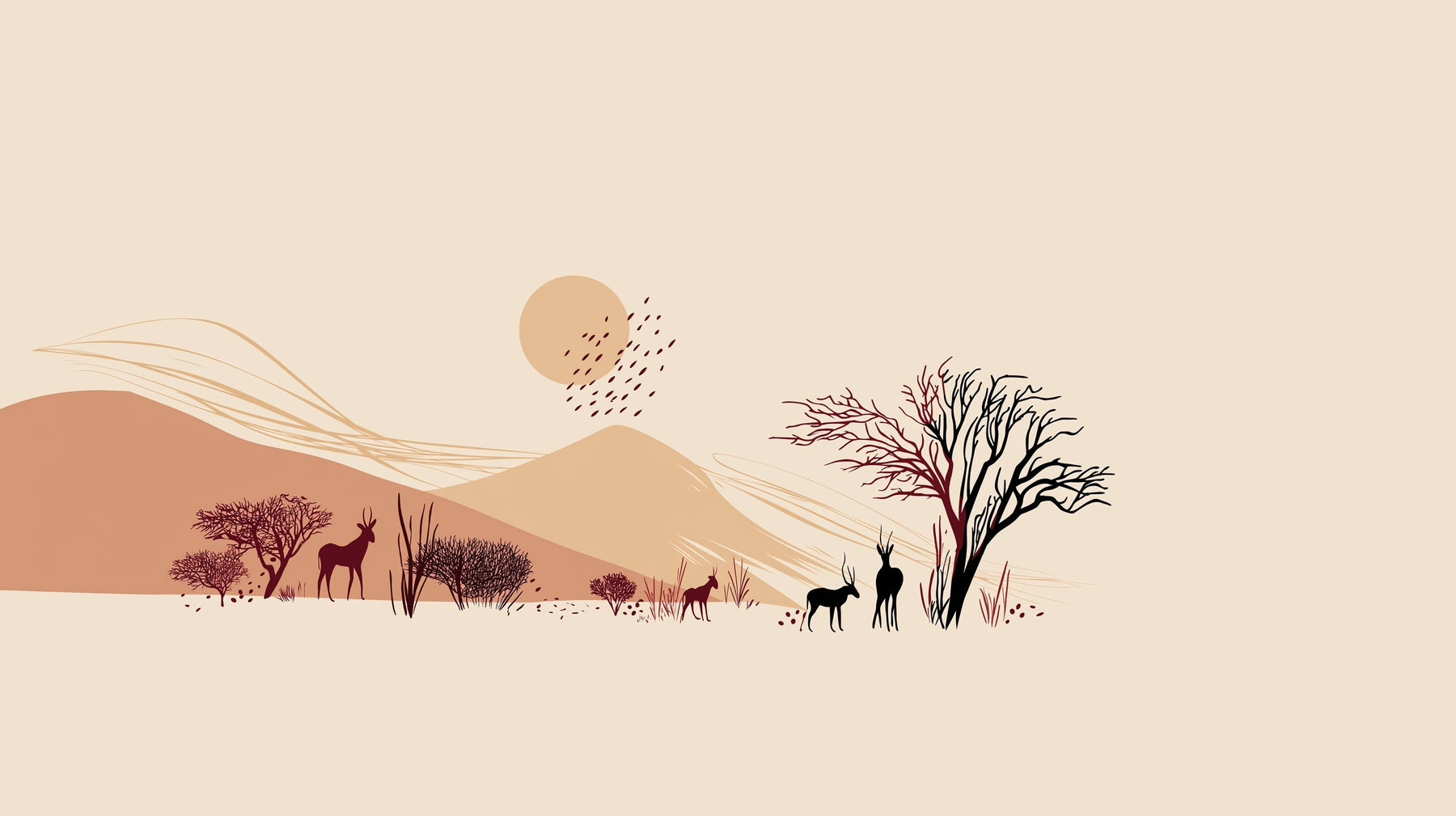 Detailed safari landscape mural wallpaper design pattern with animals and sunset by Kids-Mundo