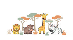Detailed safari animals mural wallpaper design pattern with lion giraffe zebra by Kids-Mundo