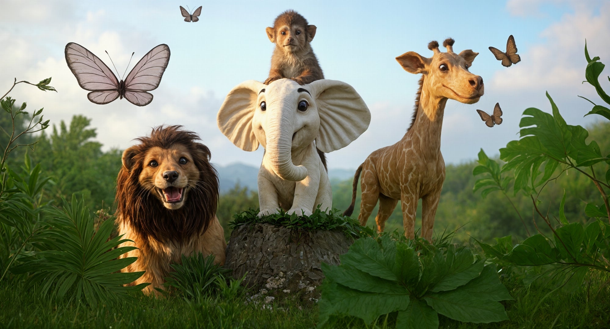 Detailed safari animals mural wallpaper design pattern with lion elephant giraffe by Kids-Mundo