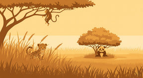 Detailed safari animals mural wallpaper design pattern showing monkey leopard panda by Kids-Mundo