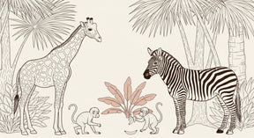 Detailed safari animals mural wallpaper design pattern with giraffe zebra monkeys by Kids-Mundo