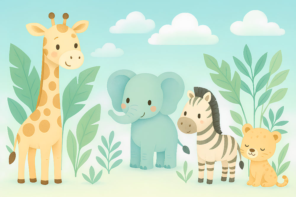 Detailed safari animals mural wallpaper design pattern showing jungle friends by Kids-Mundo
