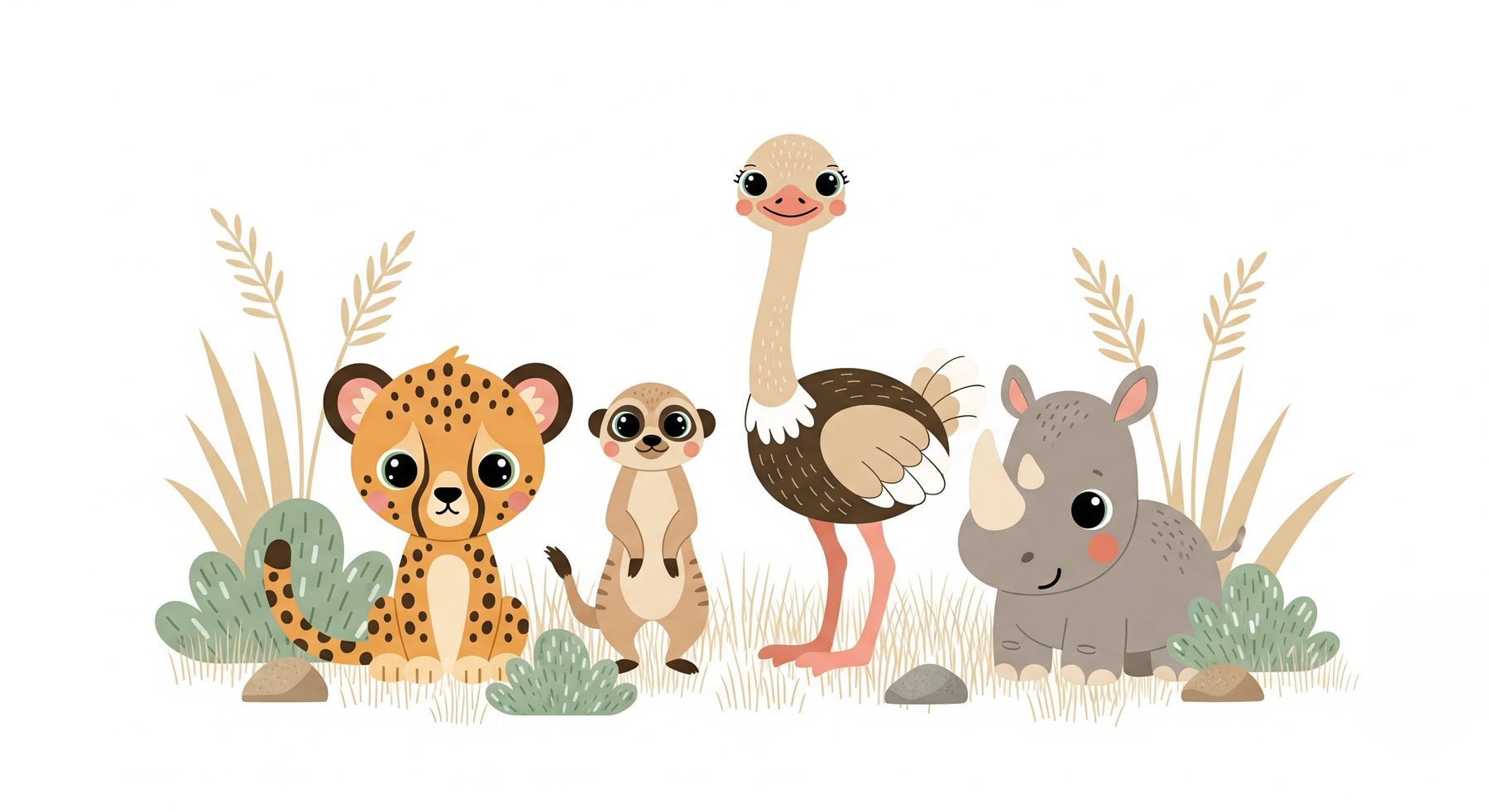Detailed safari animals mural wallpaper design pattern with leopard meerkat ostrich by Kids-Mundo