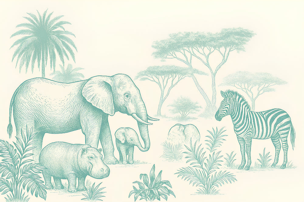 Detailed safari animals mural wallpaper design pattern with African wildlife by Kids-Mundo