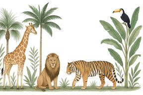 Detailed safari animals mural wallpaper design pattern with savanna wildlife by Kids-Mundo