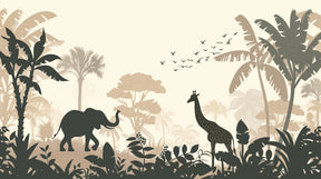 Detailed safari animals mural wallpaper design pattern with elephant and giraffe silhouettes by Kids-Mundo