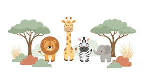 Detailed safari animals mural wallpaper design pattern showing savanna friends by Kids-Mundo