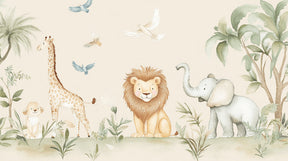 Detailed safari animals and foliage mural wallpaper design pattern by Kids-Mundo