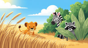 Detailed safari animals mural wallpaper design pattern showing lion, zebra and raccoon by Kids-Mundo