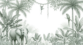 Detailed safari animals mural wallpaper design pattern with elephant and monkey by Kids-Mundo