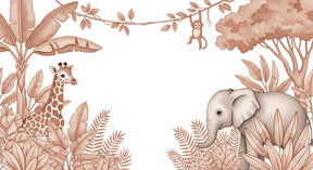 Detailed safari animals mural wallpaper design pattern featuring giraffe elephant monkey by Kids-Mundo