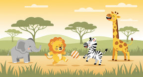 Detailed safari animals mural wallpaper design pattern showing playful African wildlife by Kids-Mundo