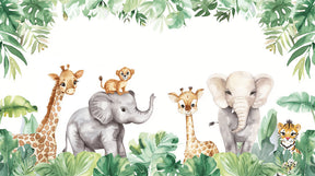 Detailed safari animals and tropical foliage mural wallpaper design pattern by Kids-Mundo