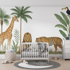 Savanna wildlife wallpaper creating adventurous kids bedroom with natural decor