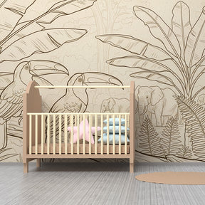 Tropical wildlife wallpaper creating adventure-themed children's bedroom decor