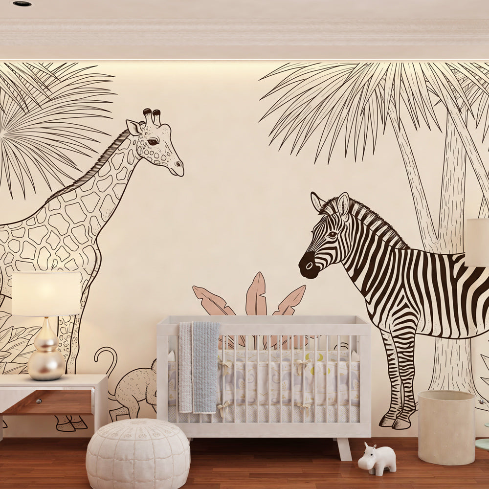 Jungle safari wallpaper creating adventurous kids bedroom decor with playful monkeys