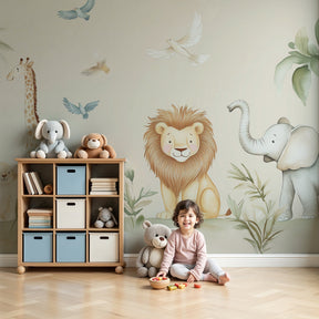 Safari animals mural wallpaper creating enchanted wildlife nursery decor by Kids-Mundo