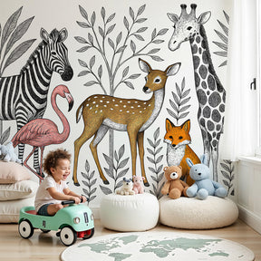 Safari animals mural wallpaper creating wild adventure nursery decor by Kids-Mundo