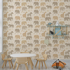 Educational safari wallpaper transforming children's playroom into African adventure space
