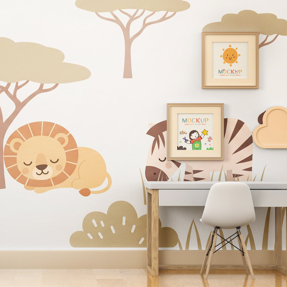 African safari wallpaper with gentle animals transforming kids playroom into wildlife adventure