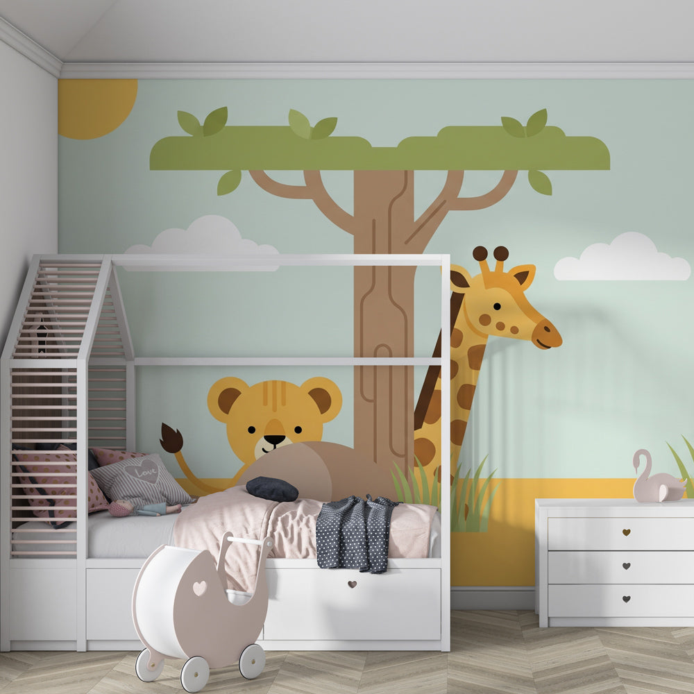 Jungle theme wallpaper creating adventurous kids bedroom decor with safari animals