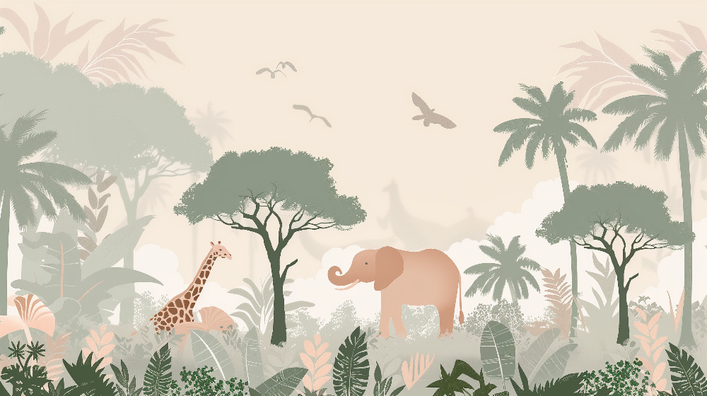 Safari Giraffe and Elephant Wall Mural
