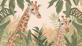 Detailed tropical safari giraffe mural wallpaper design pattern with lush jungle foliage by Kids-Mundo