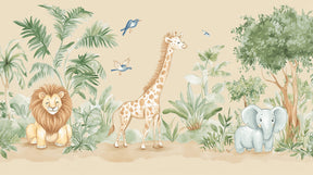 Detailed safari jungle mural wallpaper design pattern with pastel animals by Kids-Mundo