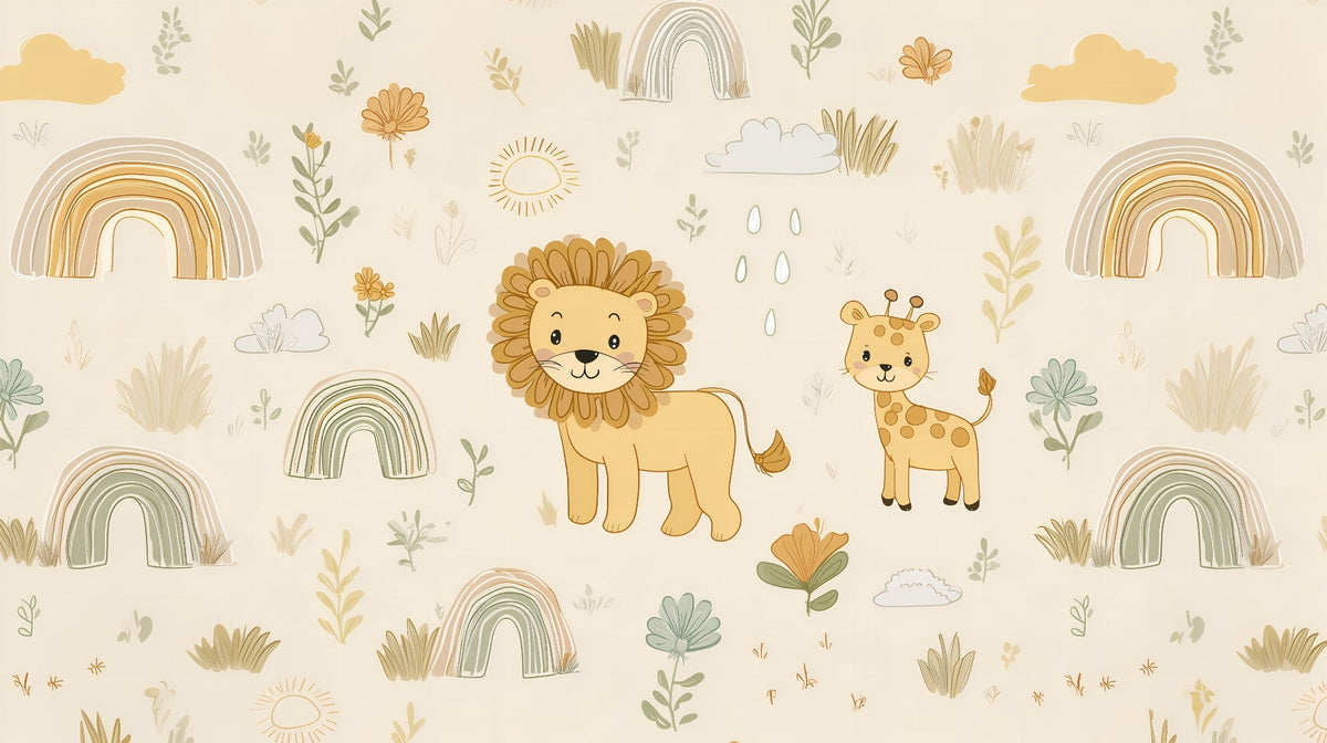 Safari Lion and Giraffe Rainbow Wall Mural