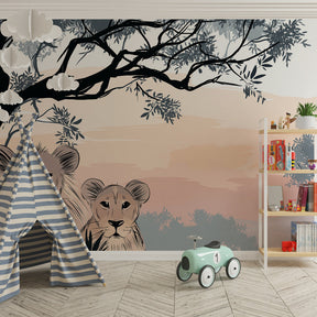 African safari lions wallpaper transforming playroom into adventure space for children