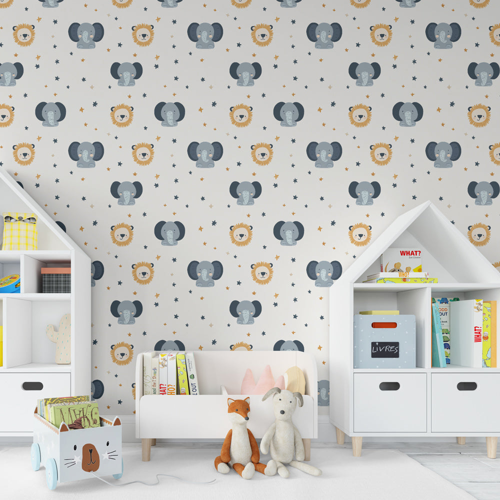 Starry safari mural wallpaper creating dreamy atmosphere in modern toddler room by Kids-Mundo