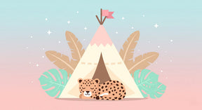 Detailed safari tent and sleeping leopard mural wallpaper design pattern by Kids-Mundo