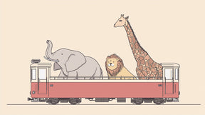 Detailed safari train mural wallpaper design pattern with elephant lion giraffe by Kids-Mundo