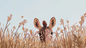 Detailed safari zebra mural wallpaper design pattern showing zebra in grassland by Kids-Mundo