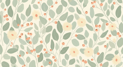 Kids-Mundo flat artwork preview of the sage botanical leaf and berry pattern wall mural design