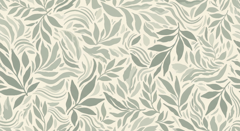 Flat artwork of the Kids-Mundo sage green leaf wall mural pattern on a warm cream background