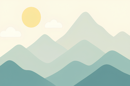 Kids-Mundo sage green mountain wall mural flat artwork showing the complete design and colours