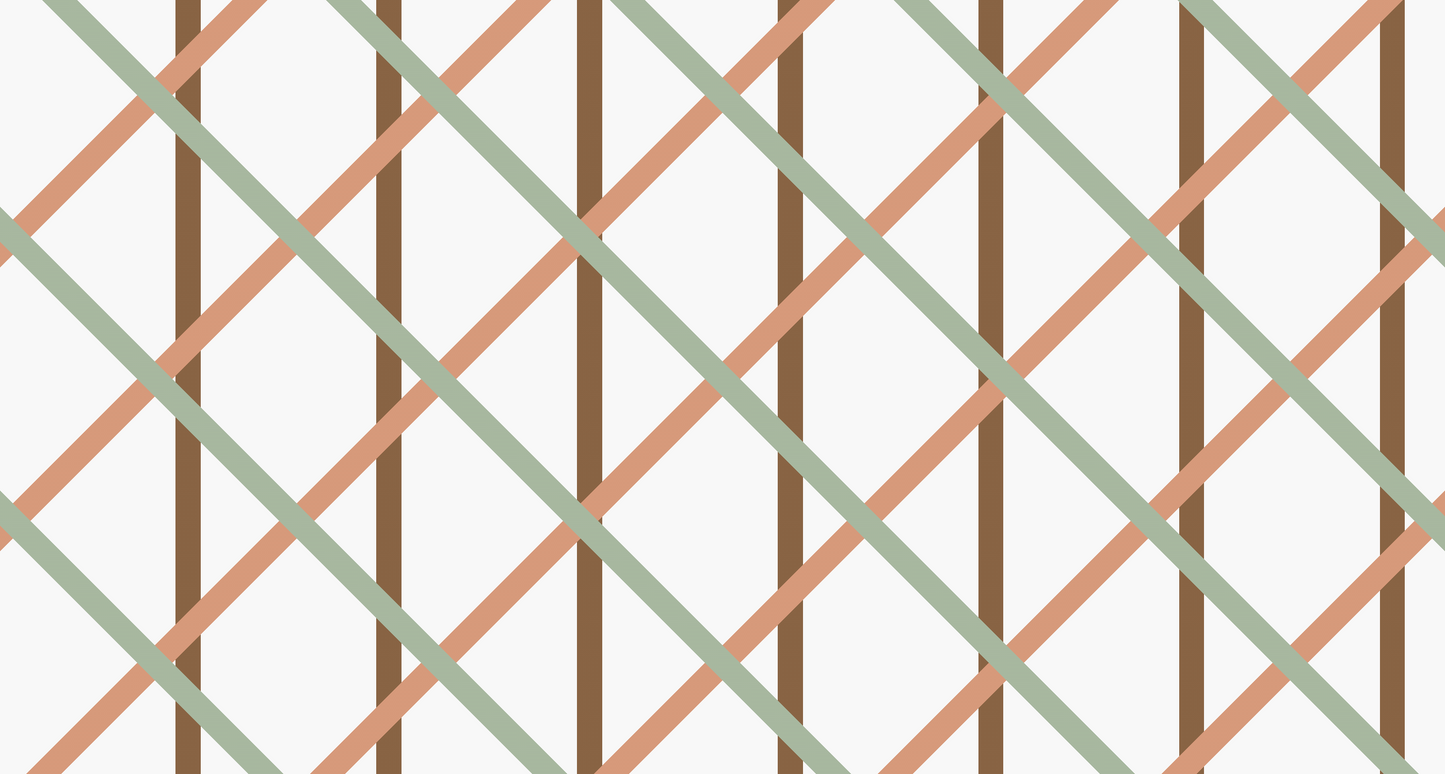 Kids-Mundo flat artwork preview of the sage green, terracotta and brown trellis mural design