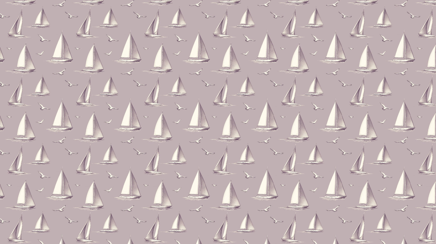 Detailed sailboat mural wallpaper design pattern with birds and soft maritime theme by Kids-Mundo