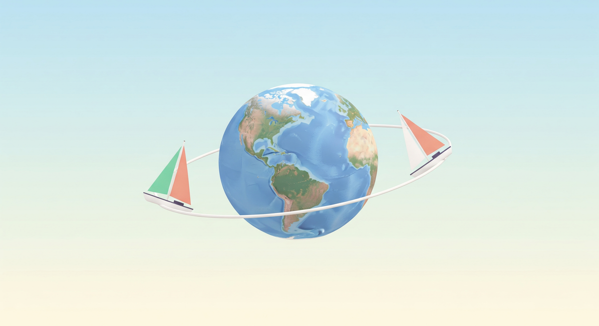 Sailing Boats Around the Globe World Map Wall Mural