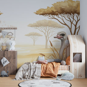 African safari wallpaper creating adventure-themed children's bedroom decor with natural tones