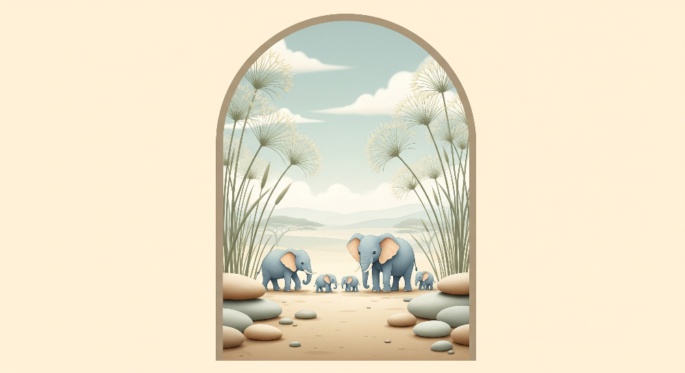 Elephant Family Crossing the Savanna Wall Mural