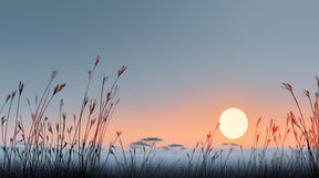 Detailed savanna sunset mural wallpaper design pattern showing African landscape with grass silhouettes by Kids-Mundo