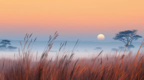 Detailed savanna sunset mural wallpaper design pattern with golden grasses and hills by Kids-Mundo