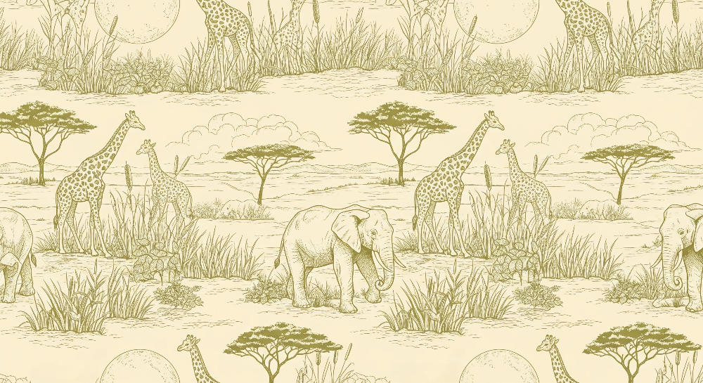 Savanna Toile Giraffe & Elephant Wall Mural