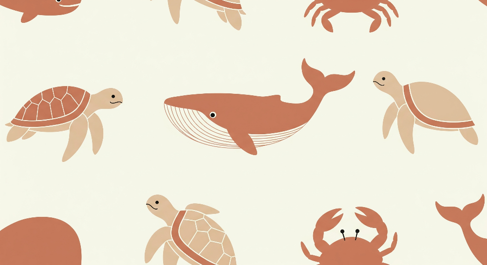 Sea Turtles and Whale Pattern Wall Mural