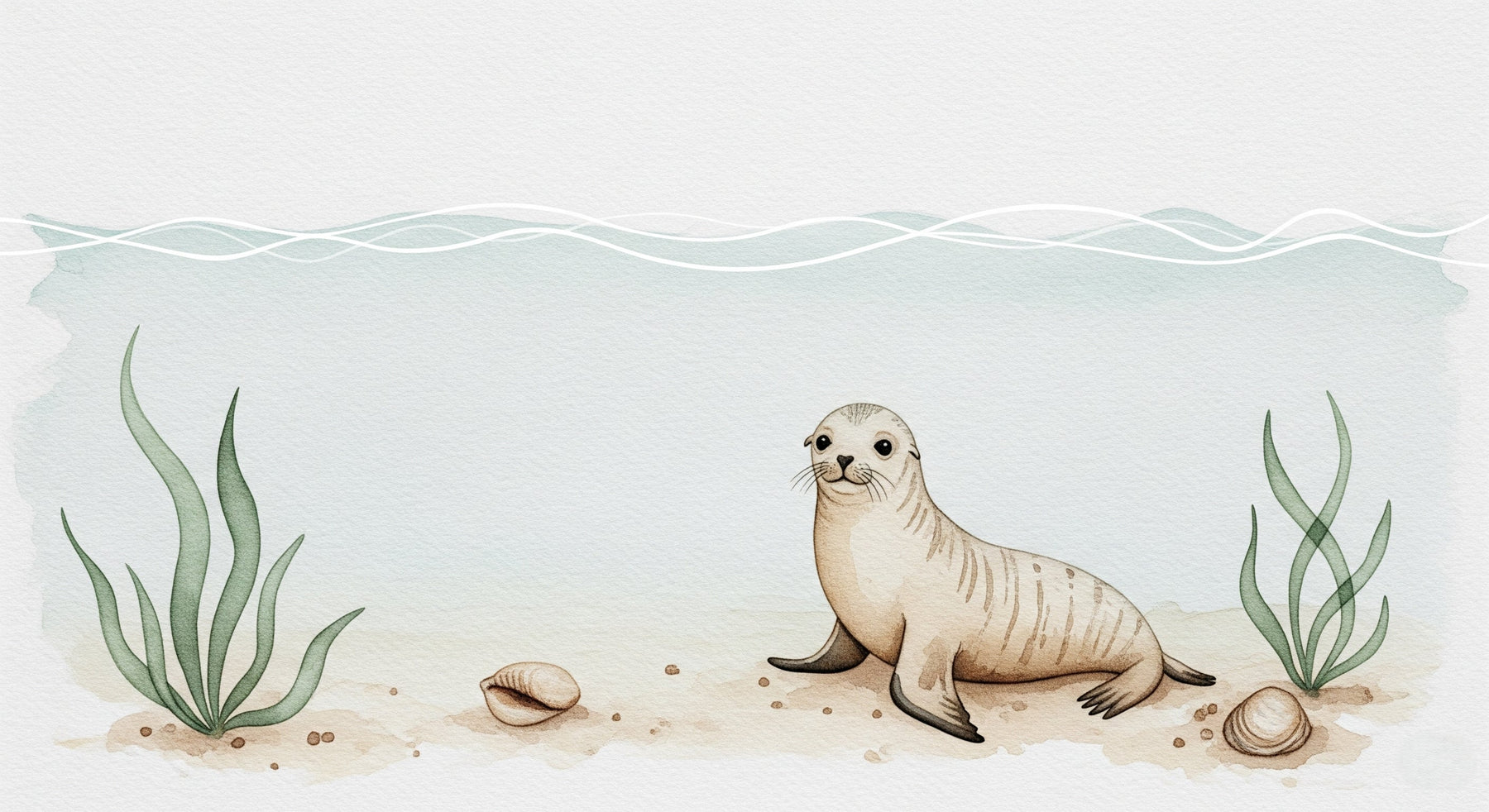 Detailed sea seal underwater mural wallpaper design pattern with marine elements by Kids-Mundo